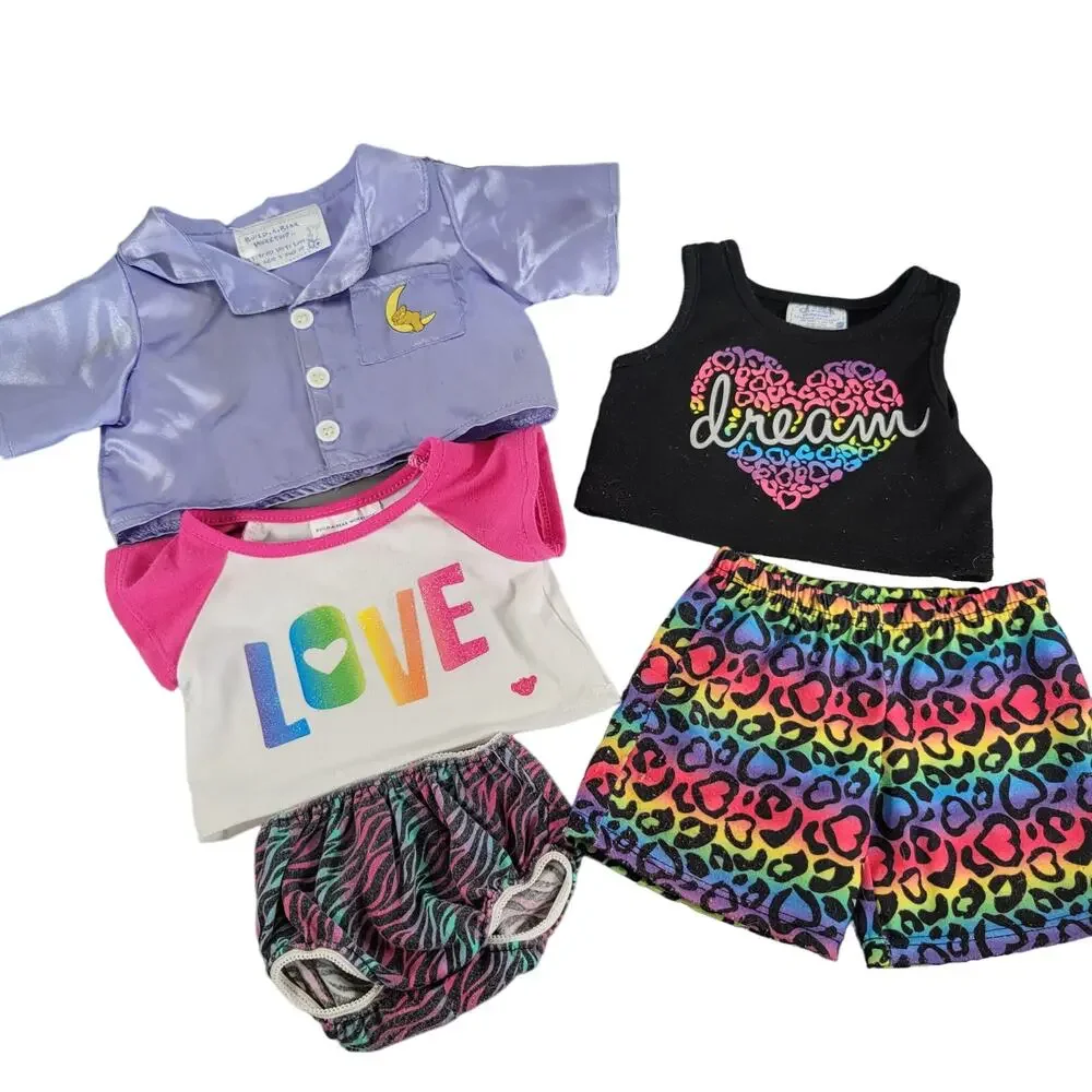 Build-A-Bear Clothes Lot Pajamas Tops Shorts Leopard & Zebra Print Stuffed Bear